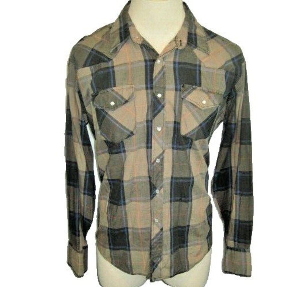 Mens Youngbloods Plaid Western LS Cowboy Shirt w Pearl Snaps sz XL
